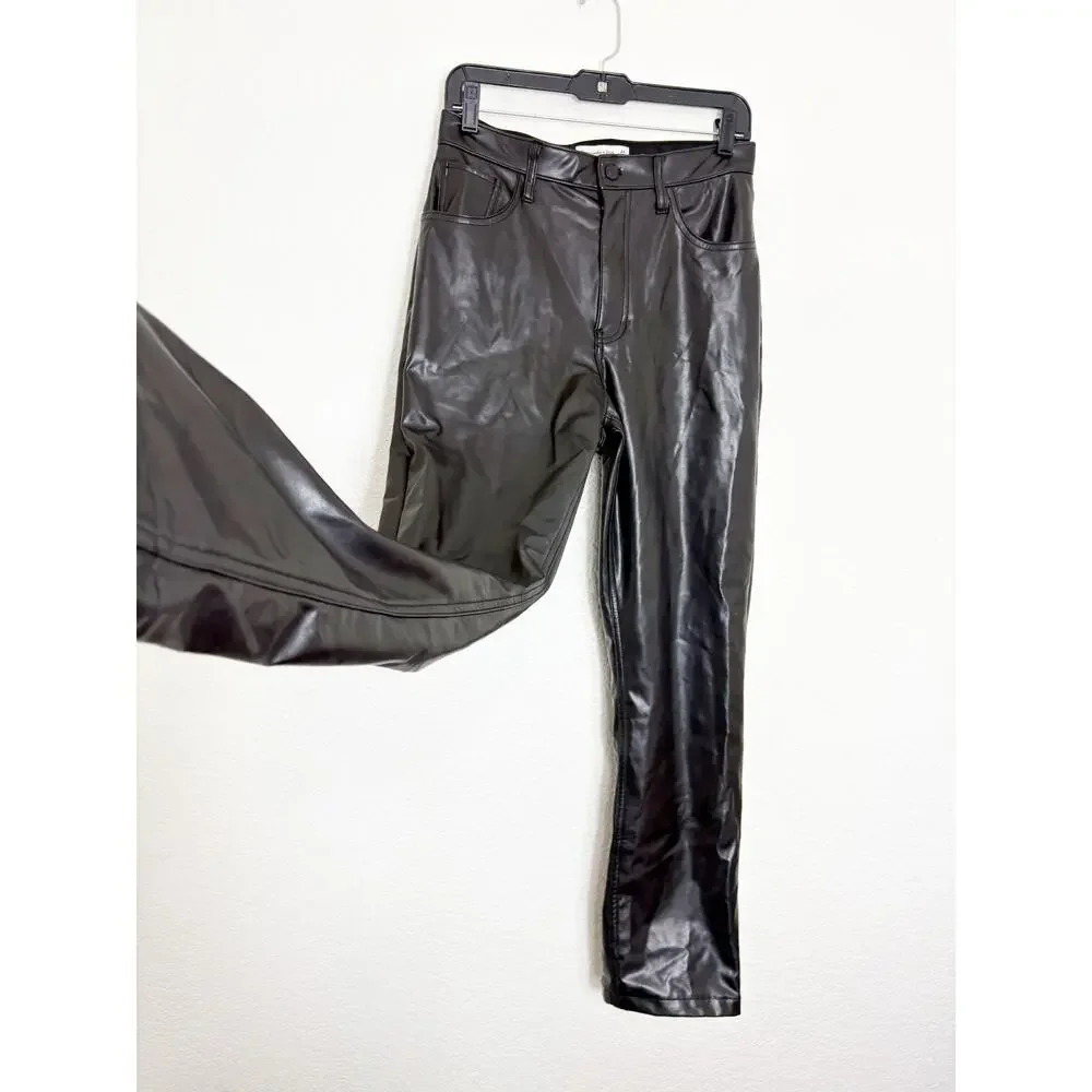 Abercrombie & Fitch High Rise 90s Straight Vegan Leather Pant Size 6/28 Black - Picture 10 of 13
